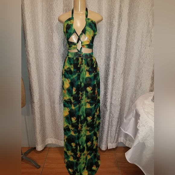 Bella Barnett Printed Halter Neck Maxi Dress Summer HawaiianTropical Print Dress - Picture 6 of 12